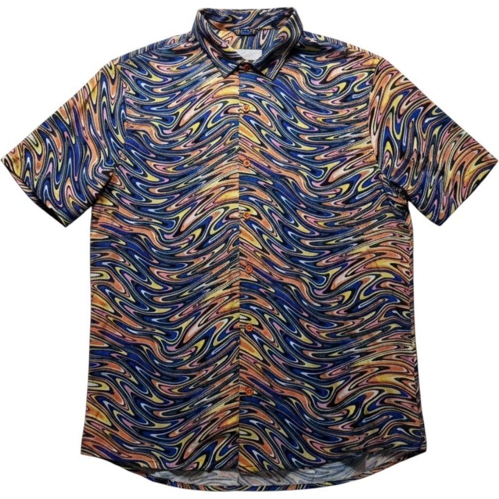 4th Dimension Button Down Shirt Mens Medium Multicolor Psychedelic Swirl Rayon